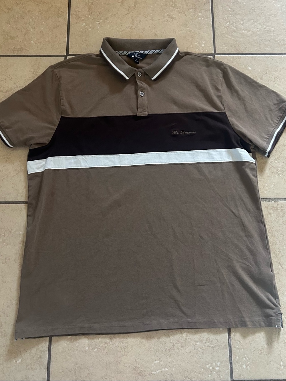 Ben Sherman Brown Polo with brown Chest Panel & White Stripe